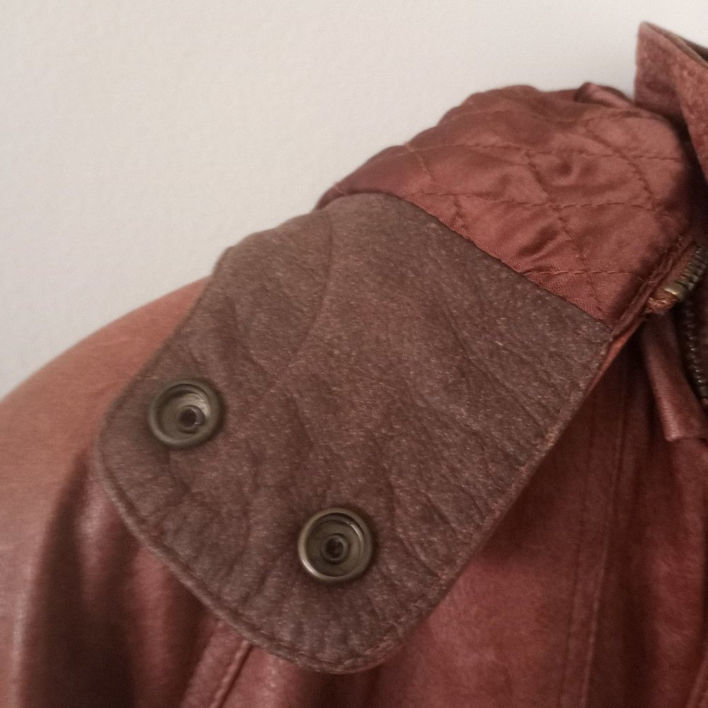 VTG Heavy Long Hooded Brown Leather Jacket - Picture 9 of 16